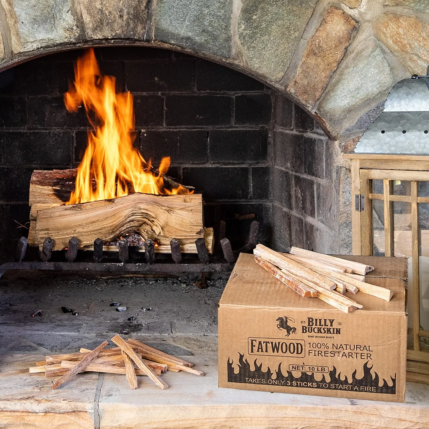 10 lbs. Fatwood Fire Starter Sticks, Perfect Firestarters for Firepit, Campfires, Fireplaces, Bonfires, BBQ, Wood Stoves, Easy Ignition with Just 2 Sticks for Camping, Camping Essentials(10 Pound Box)