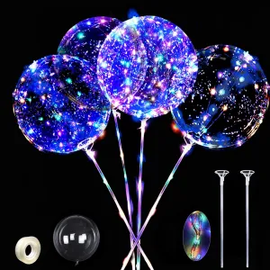 10 Pack LED Balloons with Sticks - 20 Inch Clear, Glow in the Dark Neon Balloons for Party, Wedding, Decoration - 4 Colors