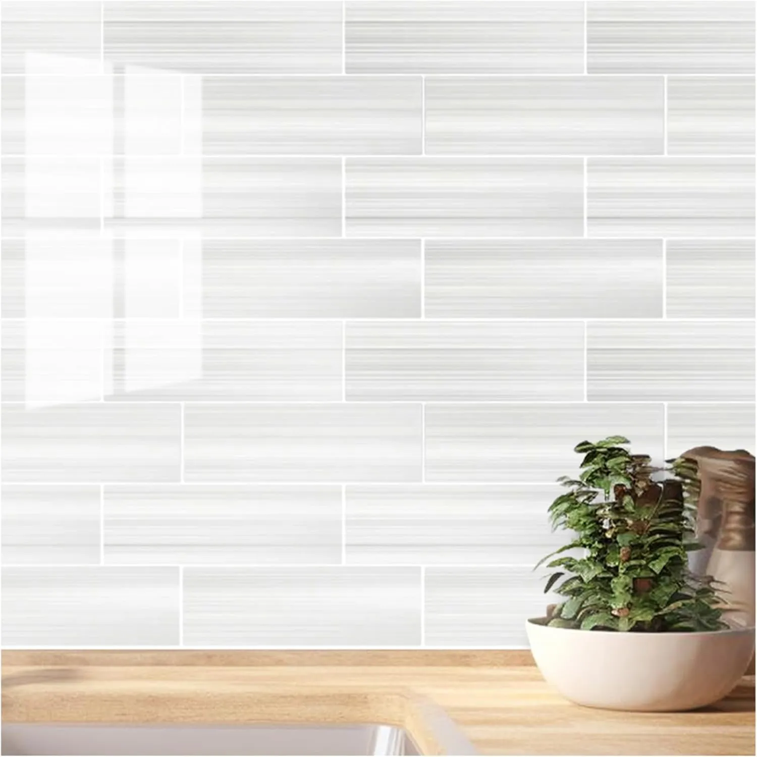 10 PCS Peel and Stick Kitchen Backsplash Tile, 3"x 9" Subway Tile Self-Adhesive Mosaic Sheet, Thicker PVC Wall Tile Stickers for Home Décor (Light Gray)