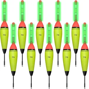 10 Pieces EVA Foam Fishing Floats Without Fishing Glow Sticks, Night Lighted Fishing Bobbers Slip Floats with Glowing Stick Tubes for Fishing