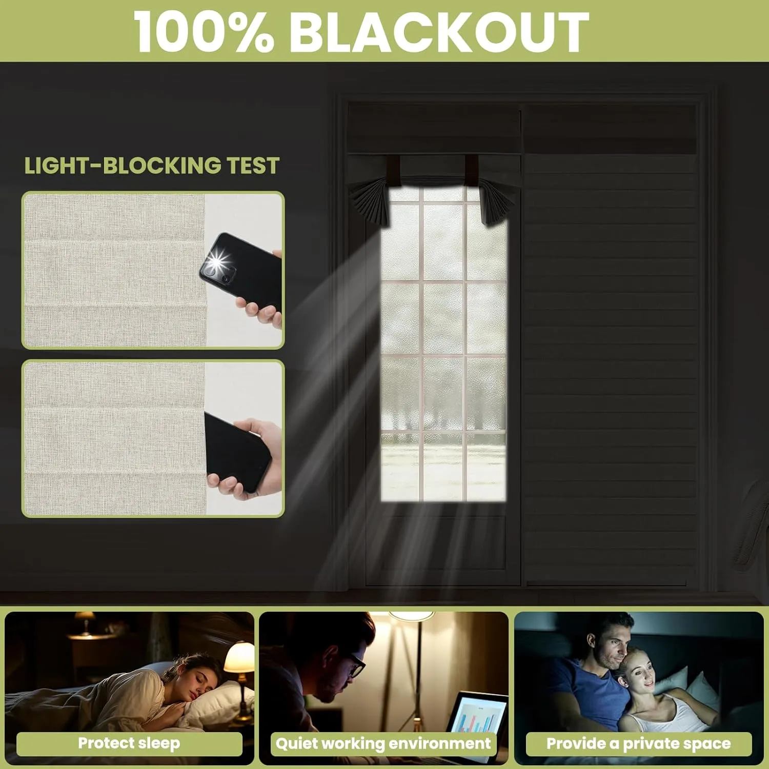 100% Self Adhesive Portable Blackout Curtains - Sticky Vertical Blinds Privacy Thermal Insulated Tricia Door Drapery for Patio Door French Door Sidelight Curtain, W26 x L40, 1 Panel, Cream White
