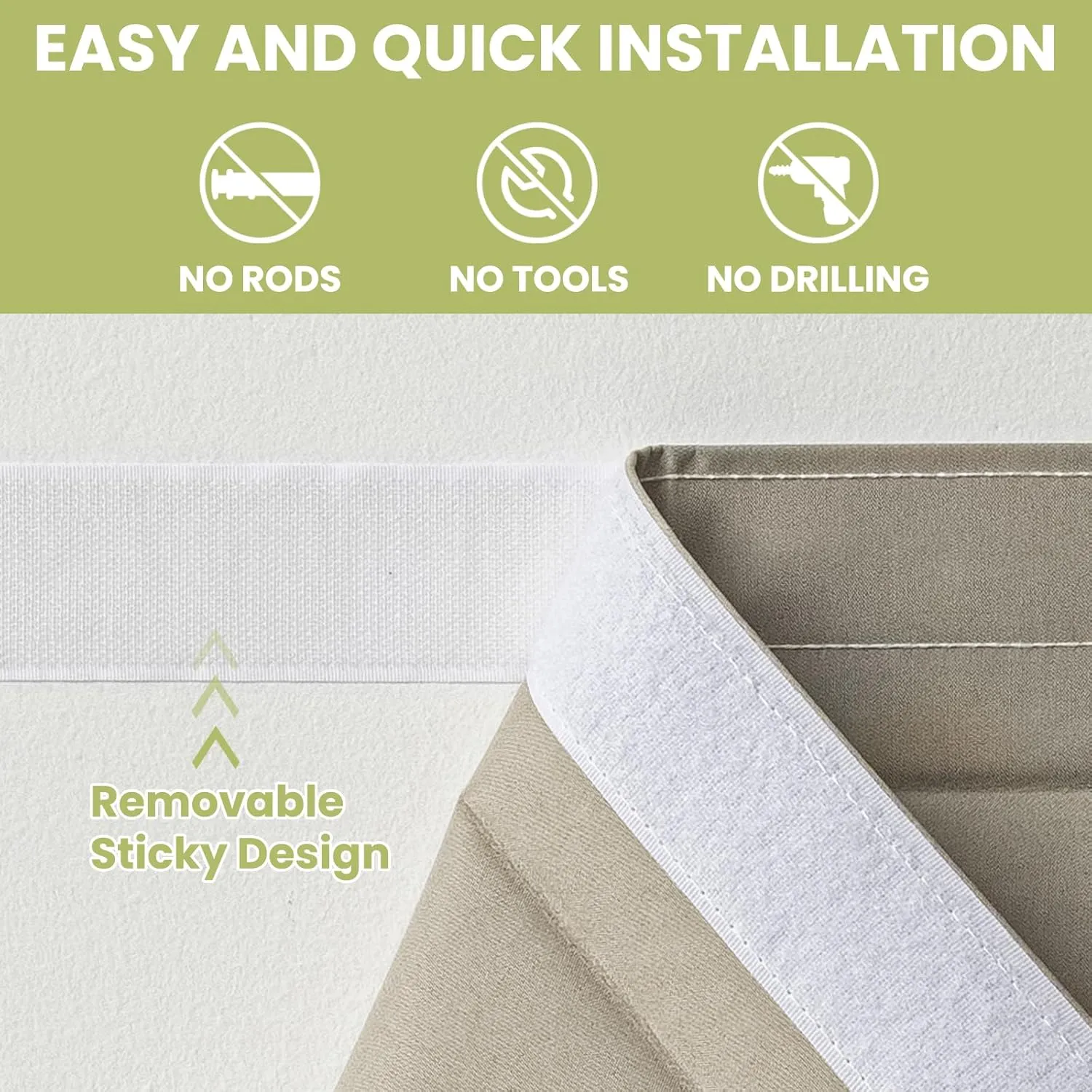 100% Self Adhesive Portable Blackout Curtains - Sticky Vertical Blinds Privacy Thermal Insulated Tricia Door Drapery for Patio Door French Door Sidelight Curtain, W26 x L40, 1 Panel, Cream White