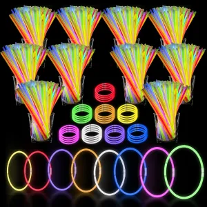 1000 Pack Glow Sticks Bulk Party Pack, 8 Inch Halloween Glow Sticks for Kids and Adults, Glow in the Dark Light Sticks Party Supplies, Glow Necklaces Glow Bracelets with Connectors, Multicolor