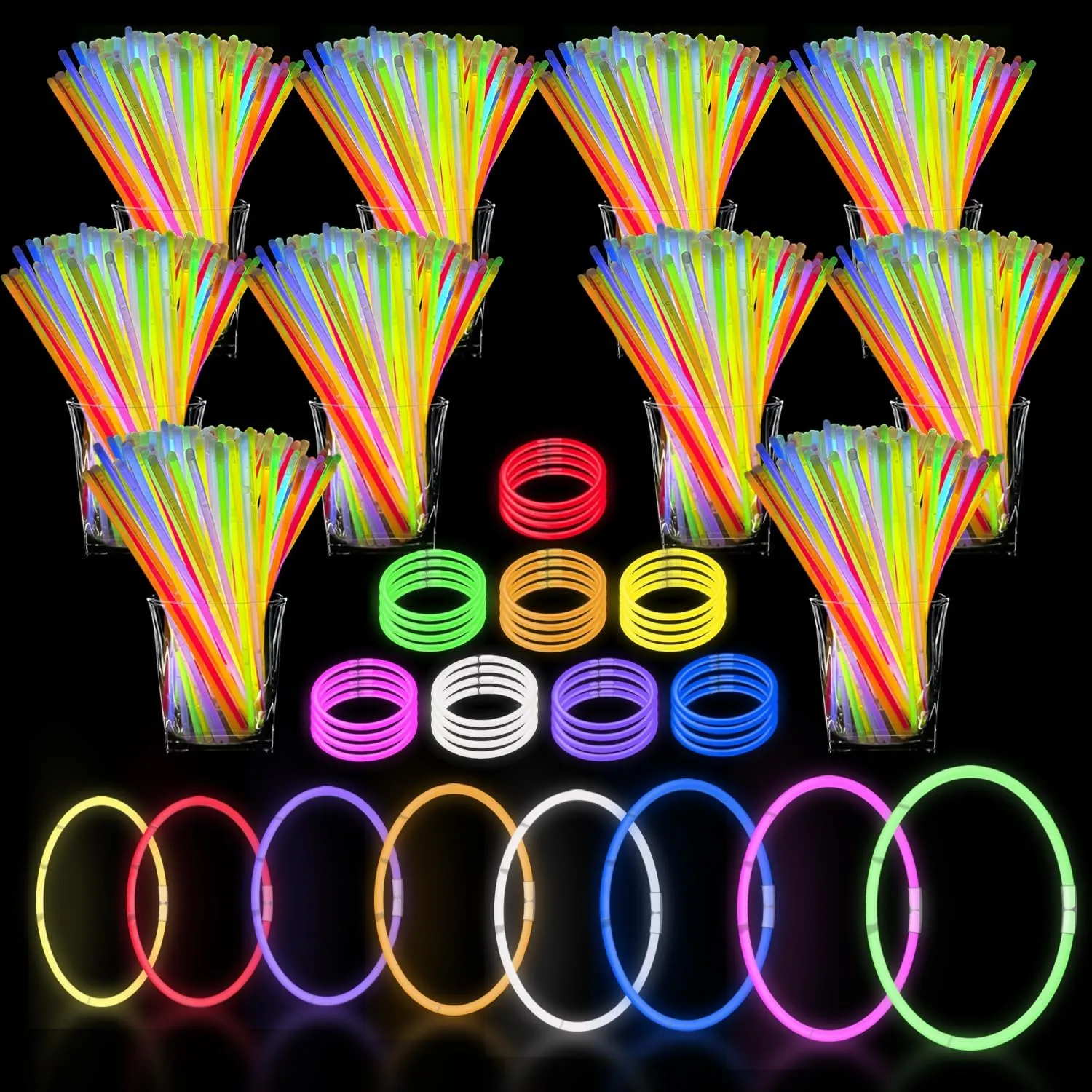 1000 Pack Glow Sticks Bulk Party Pack, 8 Inch Halloween Glow Sticks for Kids and Adults, Glow in the Dark Light Sticks Party Supplies, Glow Necklaces Glow Bracelets with Connectors, Multicolor
