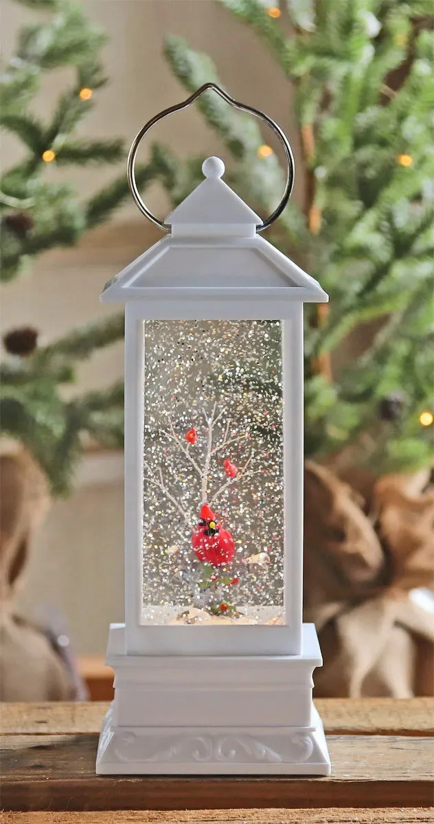 10.6" Battery-Operated Spinning Water Lantern with Winter Scene & Cardinal
