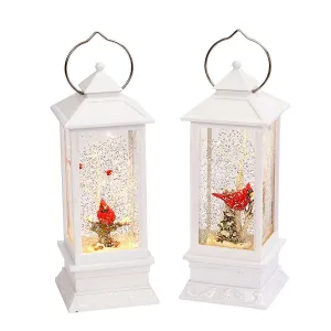 10.6" Battery-Operated Spinning Water Lantern with Winter Scene & Cardinal