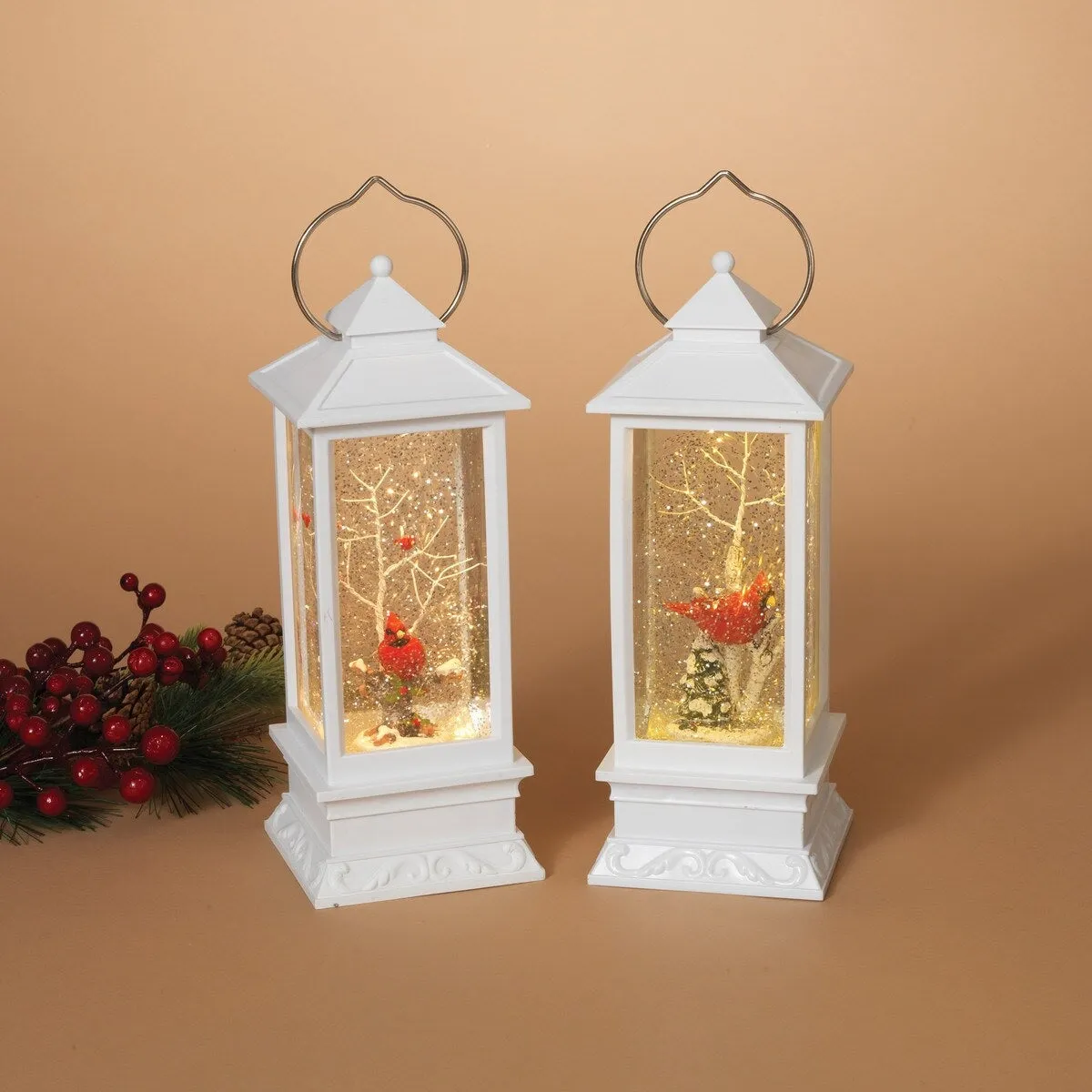 10.6" Battery-Operated Spinning Water Lantern with Winter Scene & Cardinal