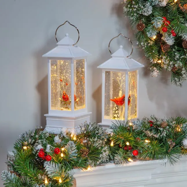 10.6" Battery-Operated Spinning Water Lantern with Winter Scene & Cardinal