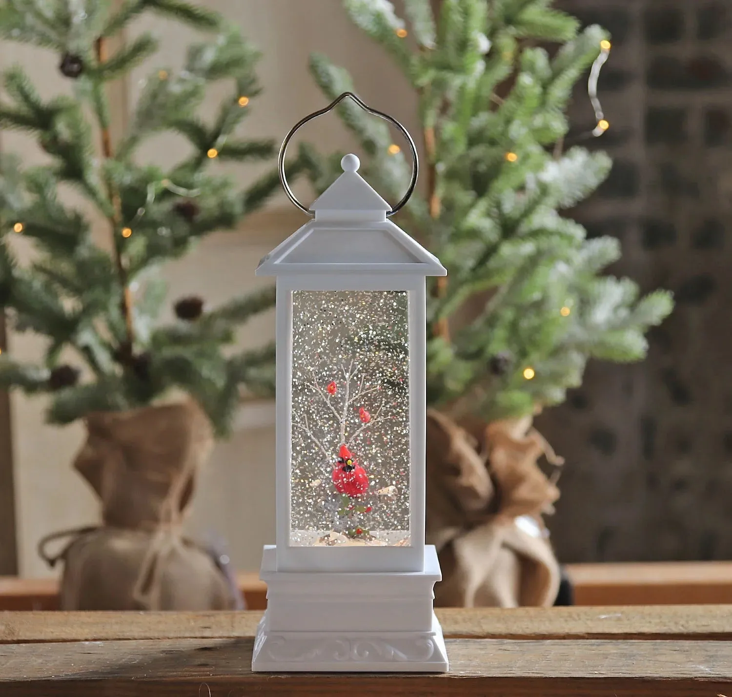 10.6" Battery-Operated Spinning Water Lantern with Winter Scene & Cardinal
