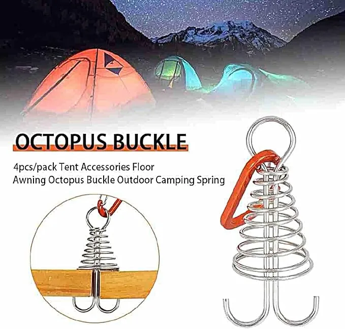 10PCS Deck Anchor Pegs, Windproof Aluminium Alloy Octopus Tent Stakes with Spring Buckle, Portable Wind Rope Anchor, Camping Tent Nail
