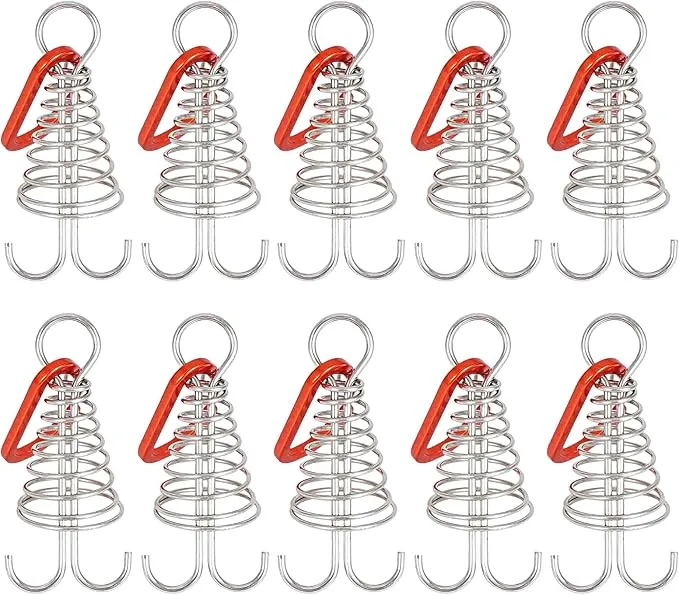 10PCS Deck Anchor Pegs, Windproof Aluminium Alloy Octopus Tent Stakes with Spring Buckle, Portable Wind Rope Anchor, Camping Tent Nail