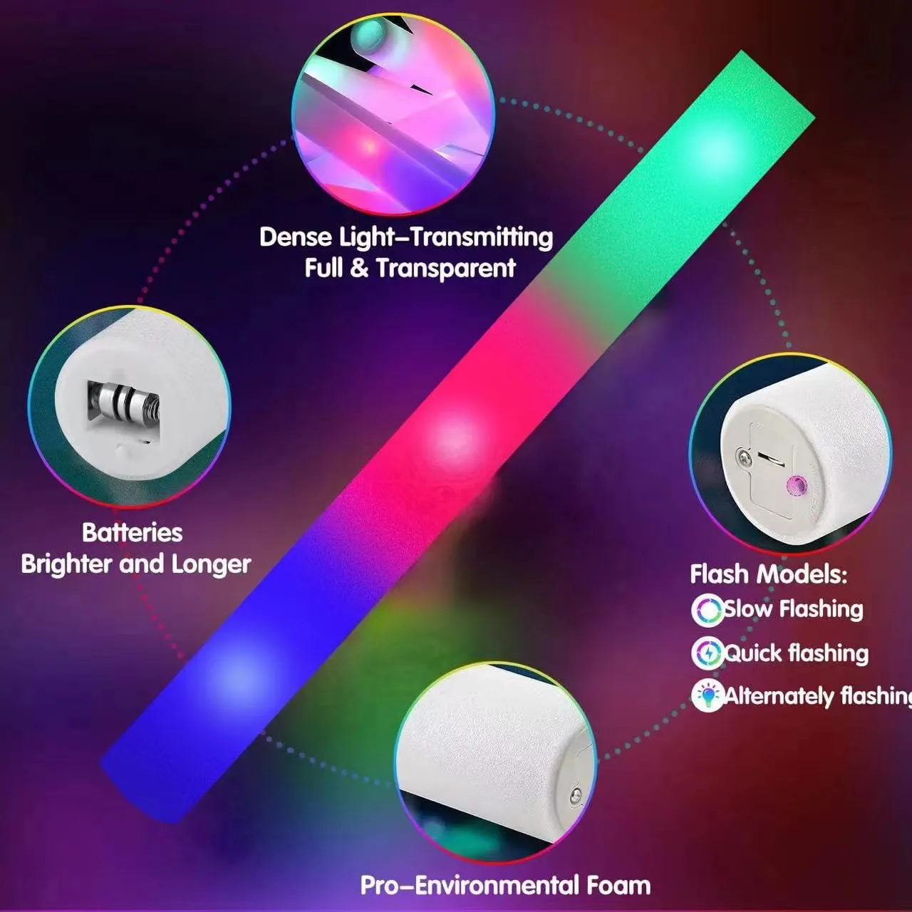 115 Pack LED Foam Glow Sticks, Glow Sticks Bulk with 3 Modes Colorful Flashing, Glow in the Dark Party Supplies for Wedding, Raves, Concert, Camping, Sporting Events, New Year Carnival