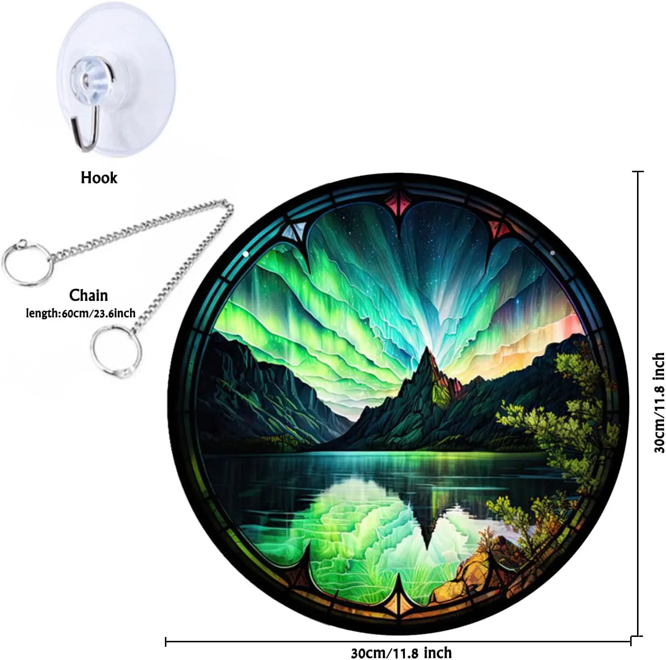 11.8" Polar Lights Stained Acrylic Window Hangings, Nature Scenery Wall Art Aurora Borealis Hangings Decor for Home, Office