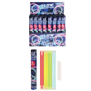12 Glow Stick Bracelets In A Tube - 4 Assorted Colours
