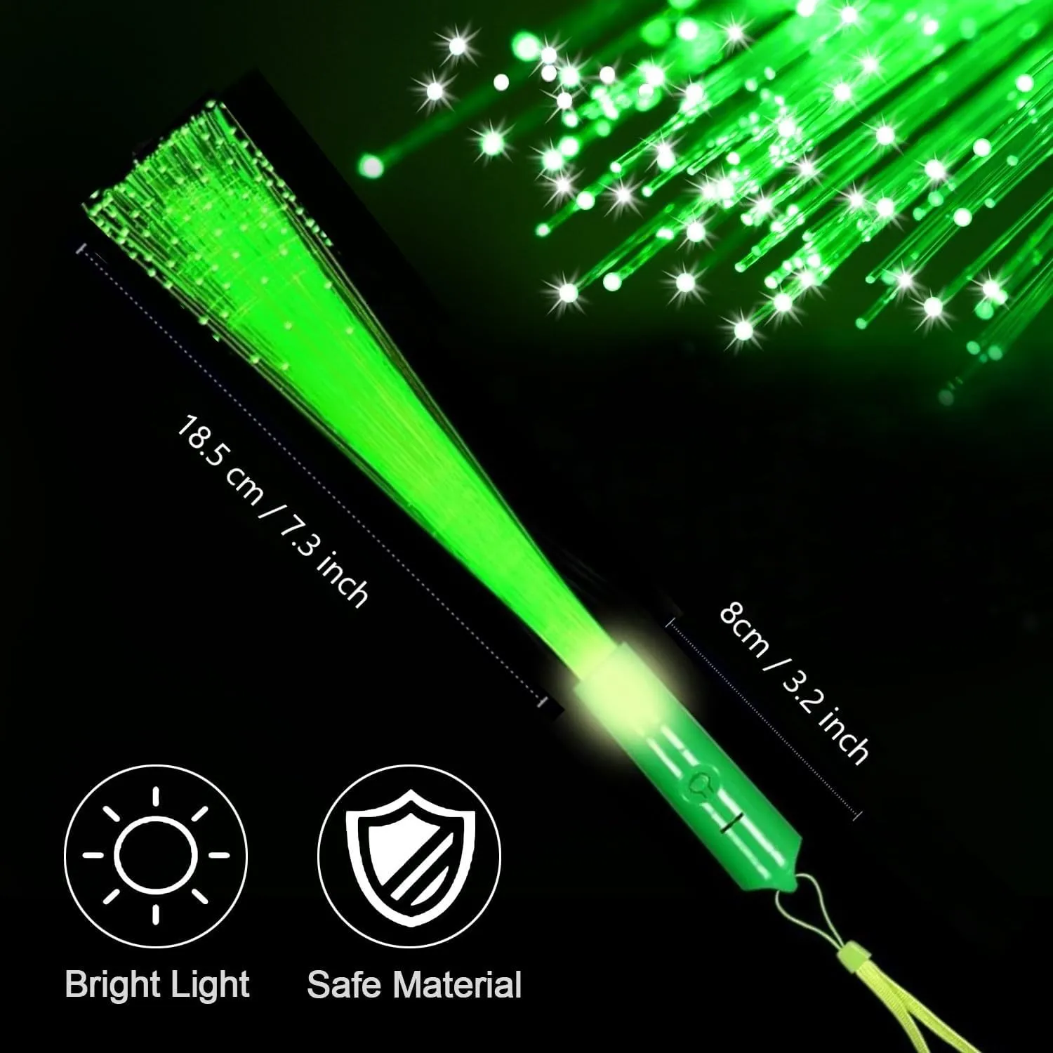 12 Pack Green Glow Sticks Light Up Fiber Optic Stick Glow Wands Bulk with 3 Flashing Models for Christmas Saint Patrick's Day Easter Party Favors
