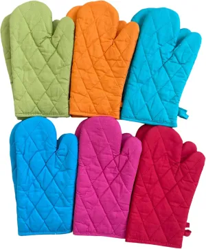 12 Pack Oven Mitts 100% Cotton Heat Resistant Hotpads for Cooking Camping Baking Kitchen Glove with Quilted Liner 6-Pairs Assorted Color