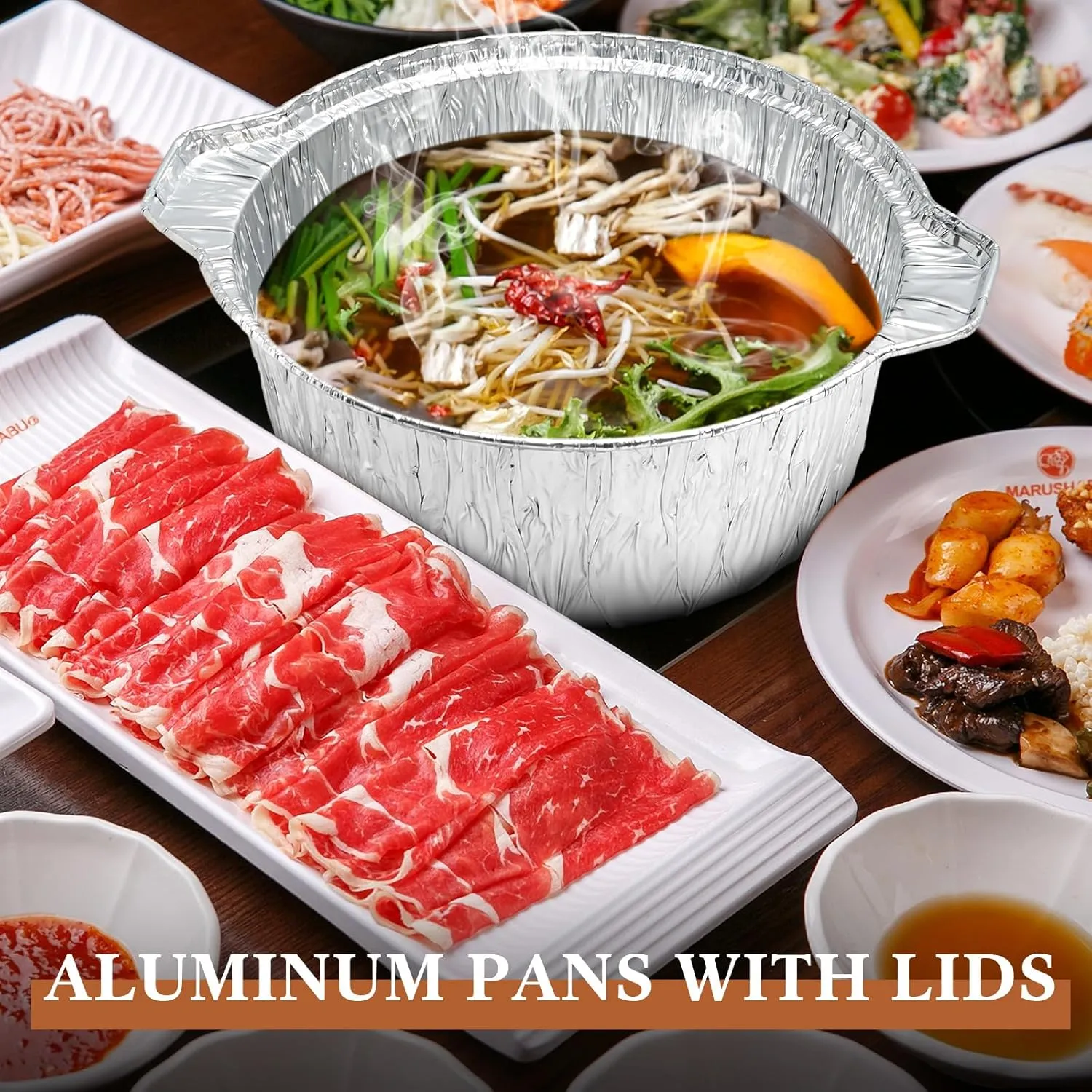 12 Pcs Disposable Aluminum Pot with Lid Round Foil Pans Disposable Cookware Food Container for Vacation Trips Camping Baking Heating Cooking (33.8 Oz,67.6 Oz,121.7 oz)