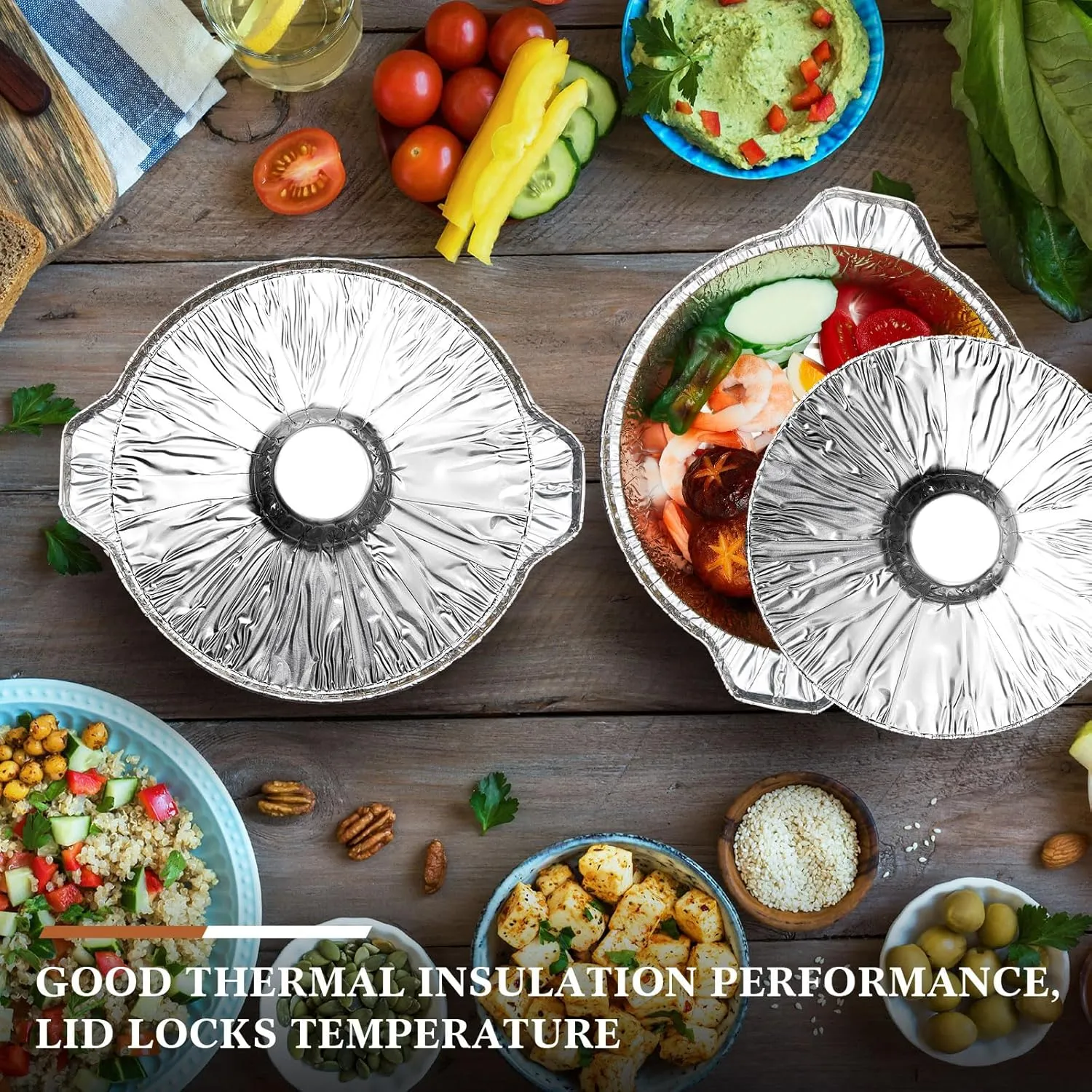 12 Pcs Disposable Aluminum Pot with Lid Round Foil Pans Disposable Cookware Food Container for Vacation Trips Camping Baking Heating Cooking (33.8 Oz,67.6 Oz,121.7 oz)