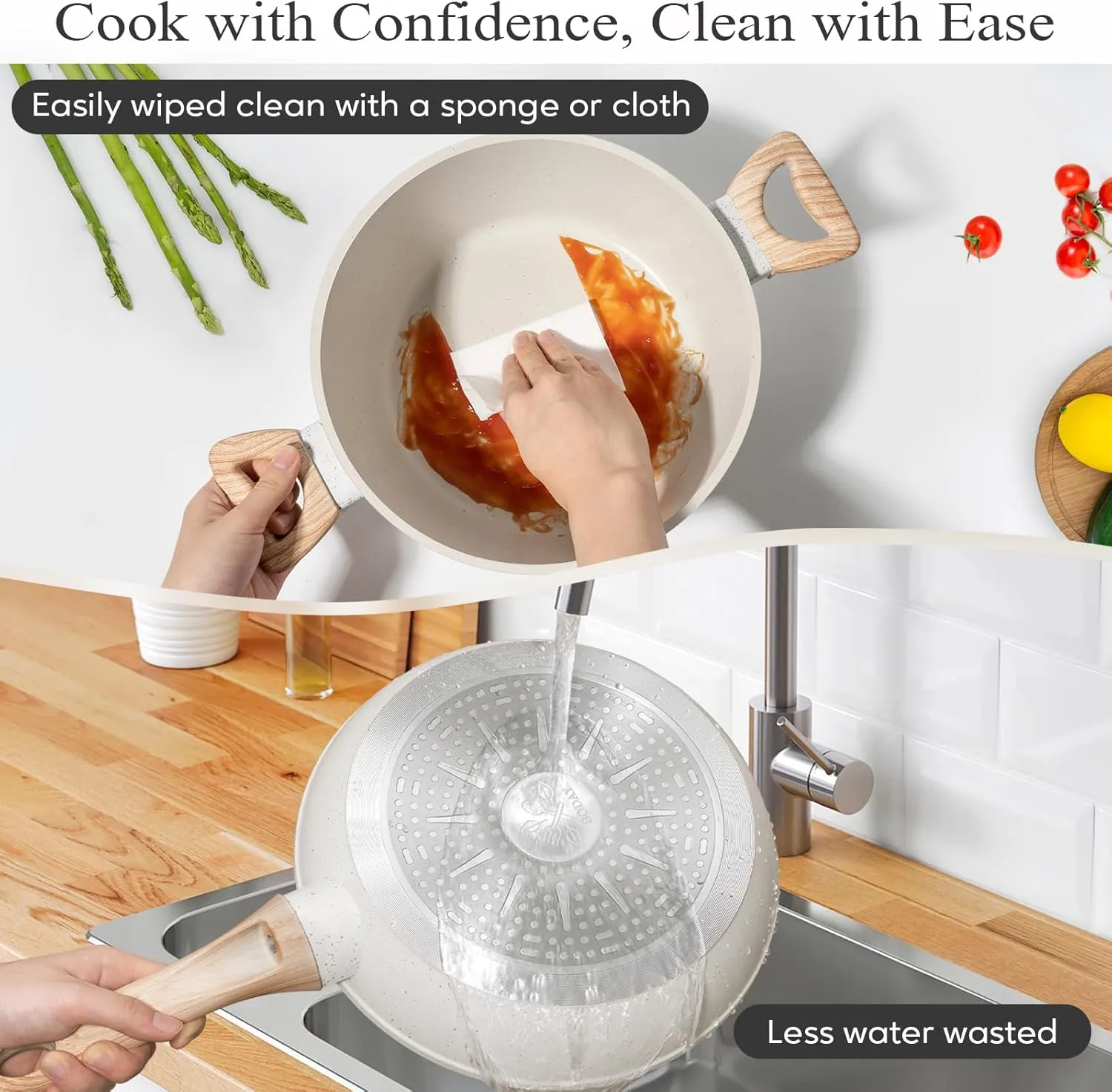 12 Pcs Pots and Pans Set, Nonstick Cookware Sets White Granite Induction Cookware, Non-toxic Healthy Non Stick Kitchen Cooking Set with Frying Pans Set, Saucepans,Steamer (PFAS, PFOA, PFOS Free)