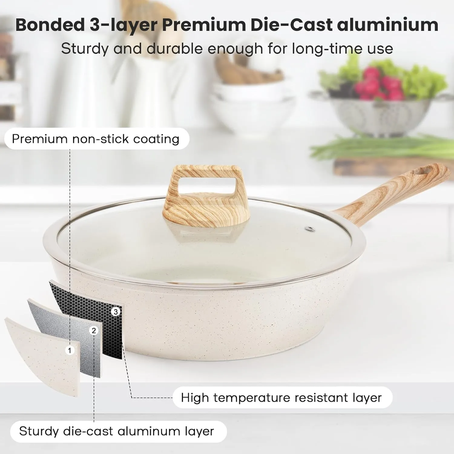 12 Pcs Pots and Pans Set, Nonstick Cookware Sets White Granite Induction Cookware, Non-toxic Healthy Non Stick Kitchen Cooking Set with Frying Pans Set, Saucepans,Steamer (PFAS, PFOA, PFOS Free)