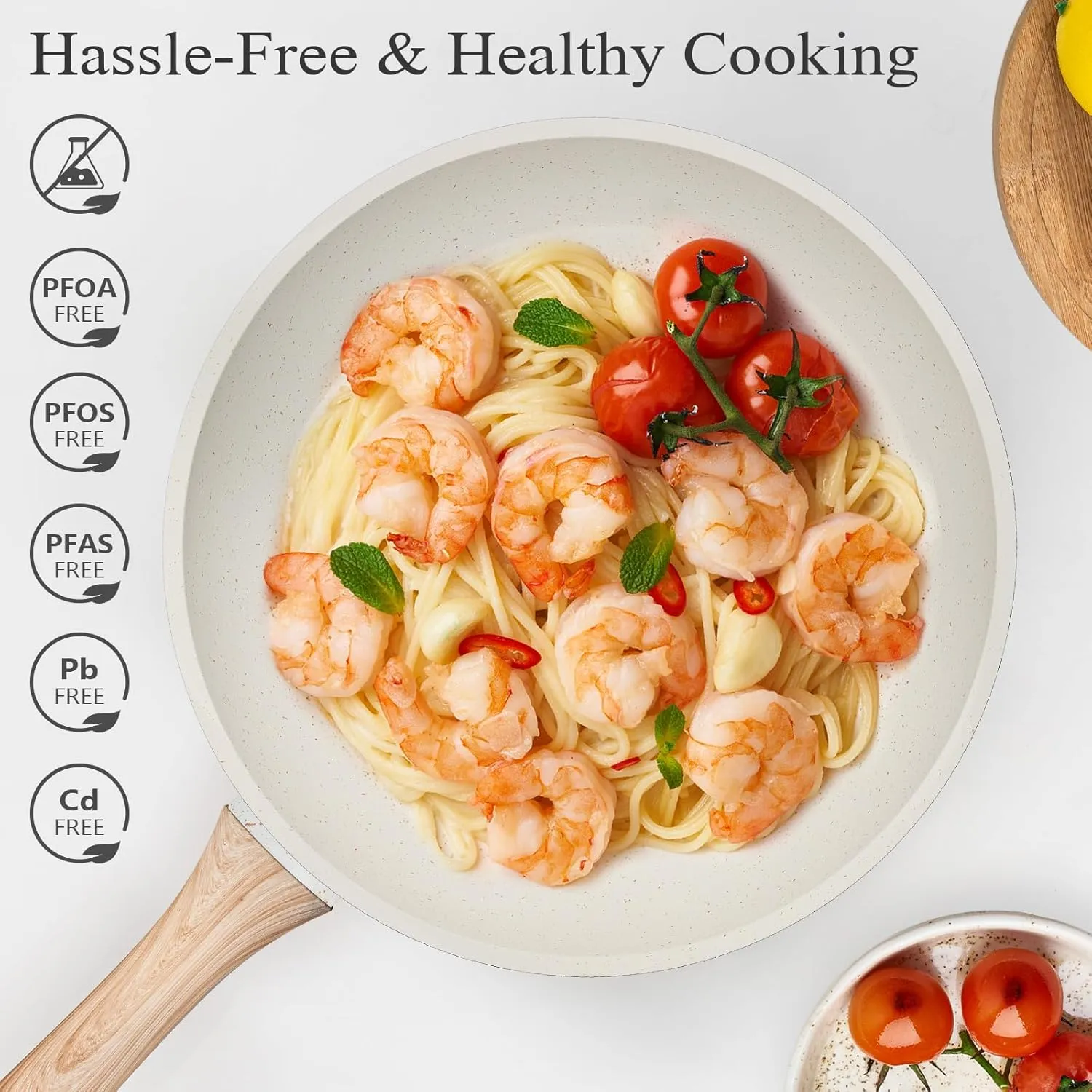 12 Pcs Pots and Pans Set, Nonstick Cookware Sets White Granite Induction Cookware, Non-toxic Healthy Non Stick Kitchen Cooking Set with Frying Pans Set, Saucepans,Steamer (PFAS, PFOA, PFOS Free)
