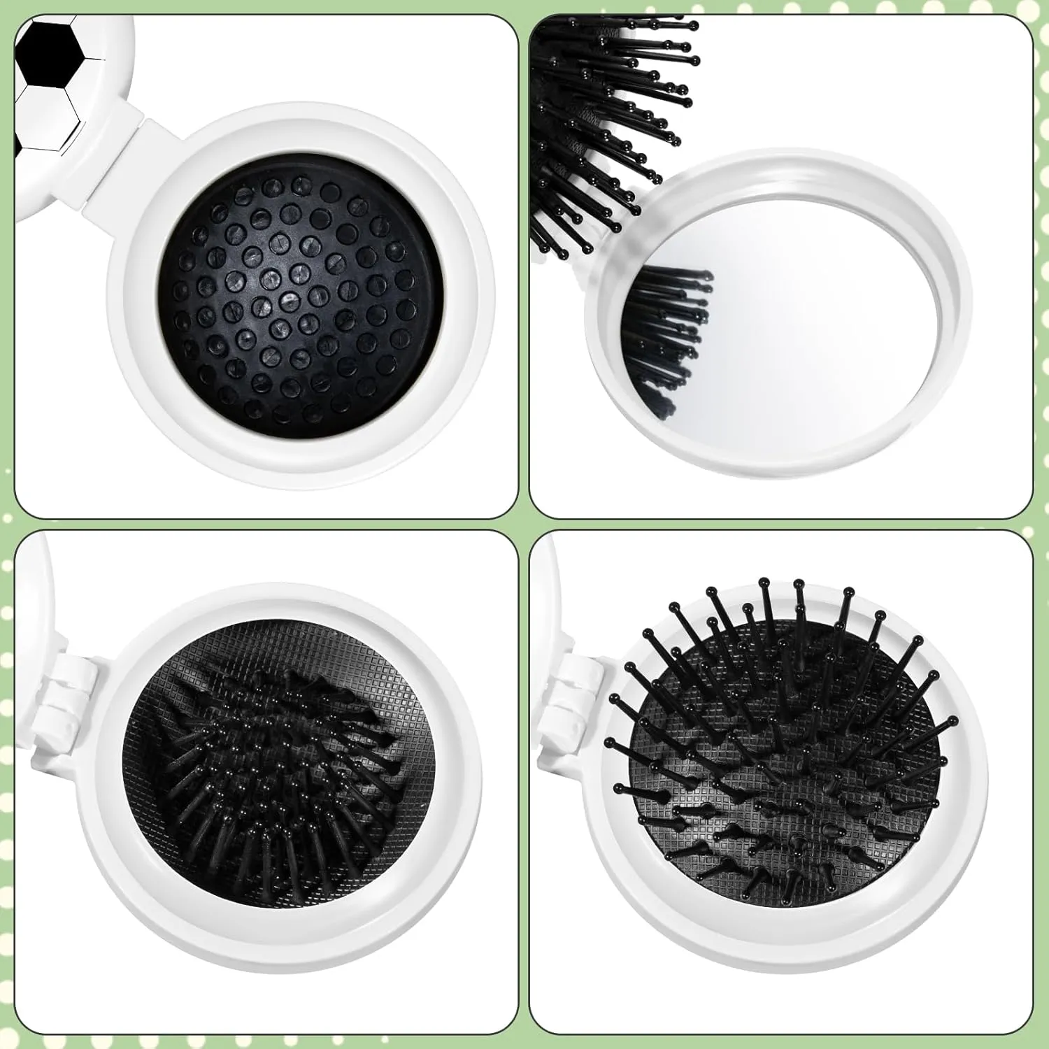 12 Pcs Soccer Mini Detangler Brush, Folding Mirror Hair Brushes, Mini Travel Hair Brush, No Tangle Soft Flexible Bristles for Straight, Curly, Thick Hair for Soccer Team Gift Sport Party