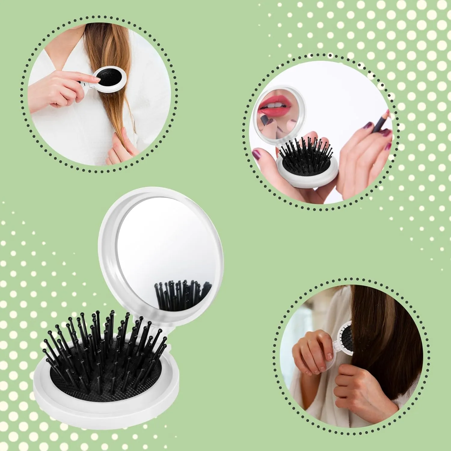 12 Pcs Soccer Mini Detangler Brush, Folding Mirror Hair Brushes, Mini Travel Hair Brush, No Tangle Soft Flexible Bristles for Straight, Curly, Thick Hair for Soccer Team Gift Sport Party