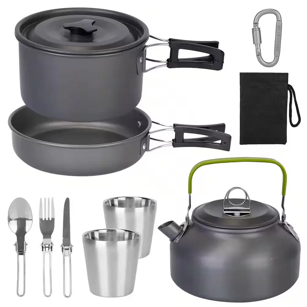 12-Piece Aluminum Camping Cookware Set with Storage Bag