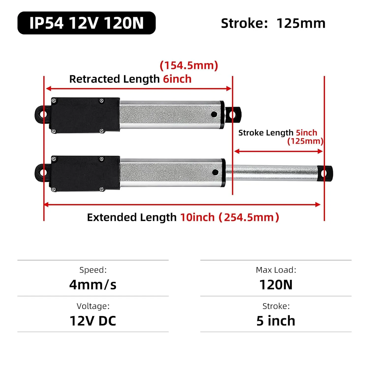 125mm 120N Mini Electric Linear Actuator 5 Inch Linear Motion Actuator 12V Actuators with Brackets for Cabinets, Robotics, Home Automation, Window Opener