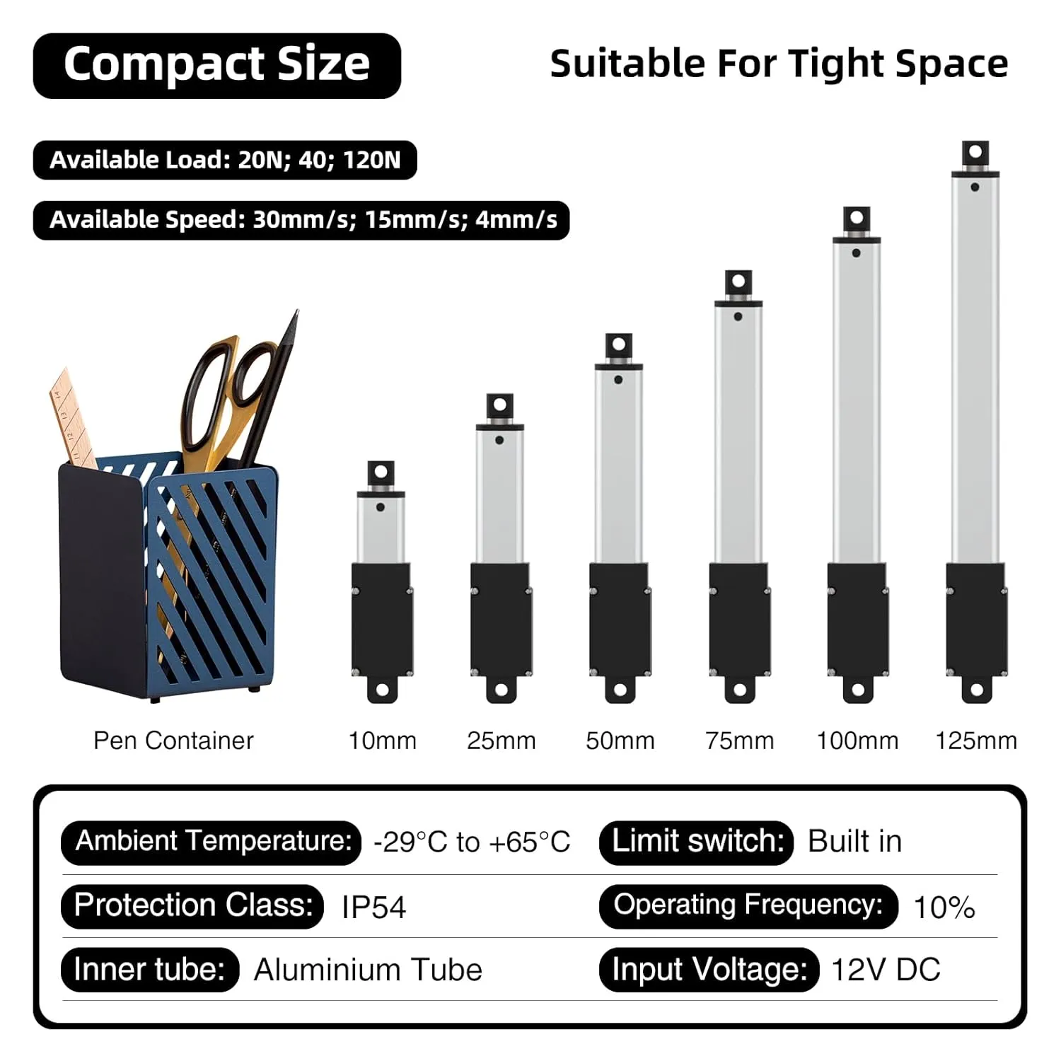 125mm 120N Mini Electric Linear Actuator 5 Inch Linear Motion Actuator 12V Actuators with Brackets for Cabinets, Robotics, Home Automation, Window Opener