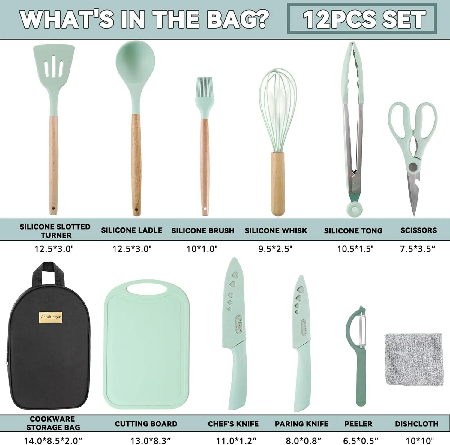 12PCS Camping Accessories Kitchen Cooking Utensils Set - Portable Outdoor Camp Cookware Set, Silicone Camper Essentials Gear Must Have Supplies for Travel RV BBQ Grill Picnic Hiking