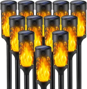 12Pcs Solar Lights Outdoor Waterproof, Flame Torches for Outside with Flickering Flame, Solar Powered Outdoor Lights for Garden Decor, LED Luces Solares Garden Lighting for Pathway Yard Decorations