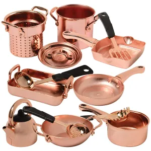13 Piece Plastic Copper Look Cookware Set for Pretend Kitchen Play for Ages 3 Years and Up