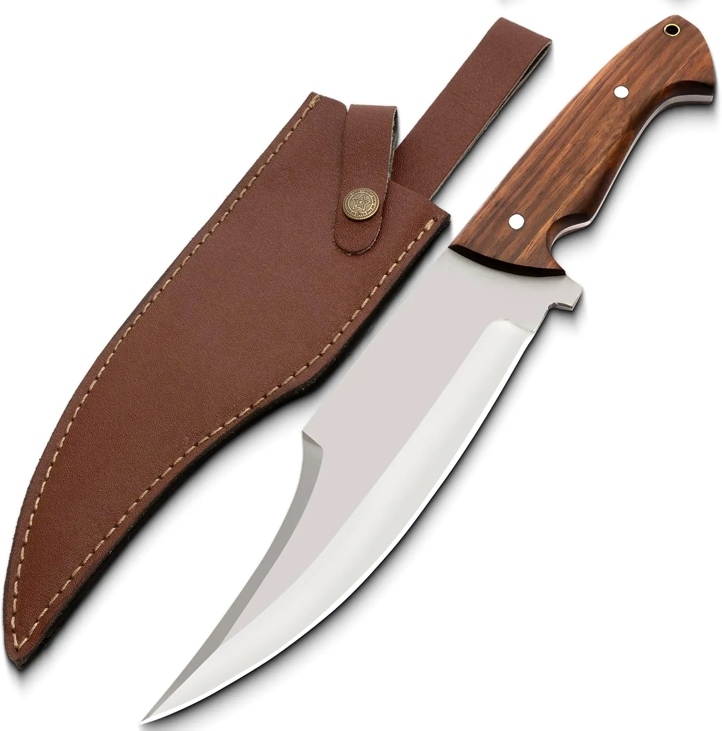 13.5-inch Bowie Knife - Fixed Blade Knife with Leather Sheath - Survival, Hunting, Camping & Bushcraft - Alloy Steel, Rosewood - Unisex Adults
