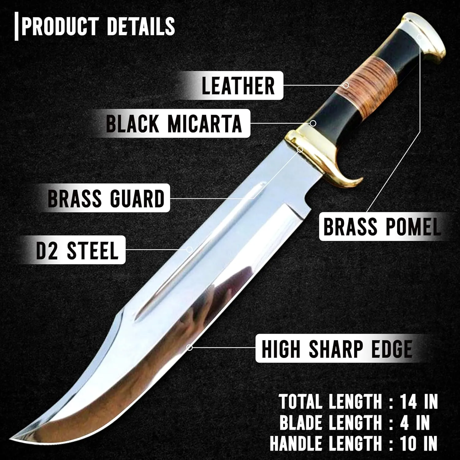 14" Crocodile Dundee Bowie Knife With Sheath-Tactical Survival Knife-Hunting Knife for Camping, Outdoor, Bushcraft - Gift for Men