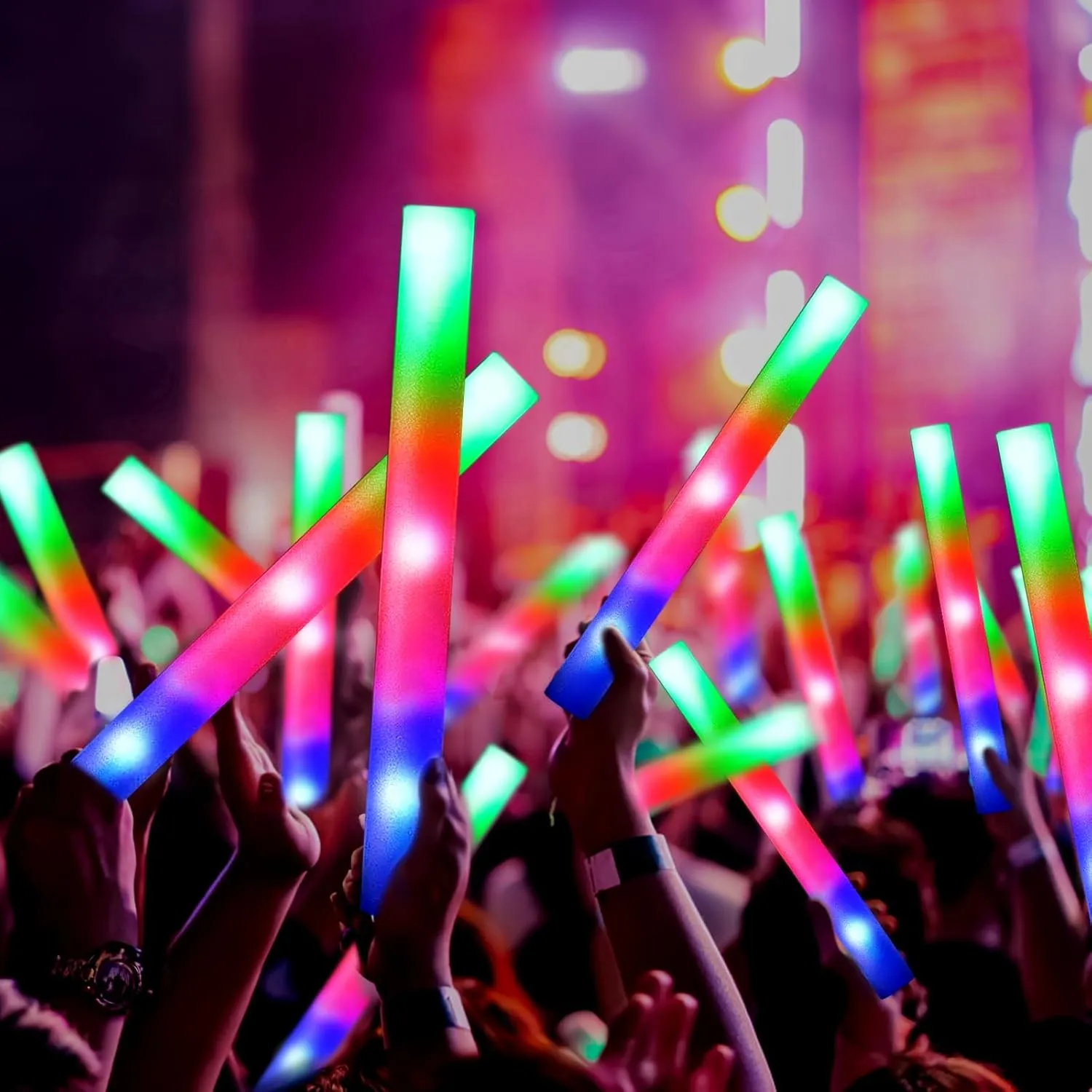 150 PCS Led Foam Sticks, Bulk Glow Sticks with 3 Colors Flashing, Light Up Baton Wands for Kids, Glow Sticks Party Supplies for party, Wedding, Raves, Concert, Camping, Sporting Events