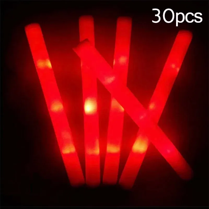 15/30Pcs LED Glow Sticks Bulk Colorful RGB Glow Foam Stick Cheer Tube Dark Light for Xmas Birthday Wedding Party Supplies