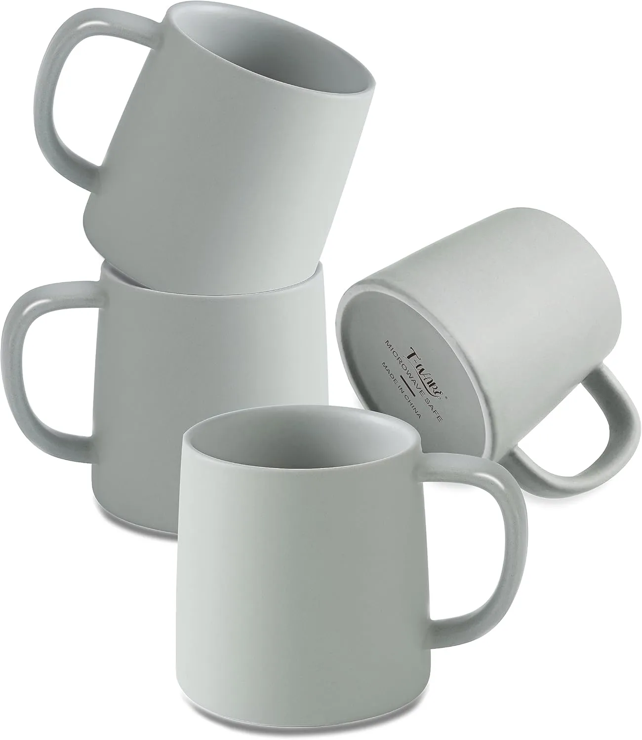 16 Oz Coffee Mugs, Matte Light Grey Mug Set of 4, Ceramic Mugs Coffee, Solid Color Coffee Cups Ceramic