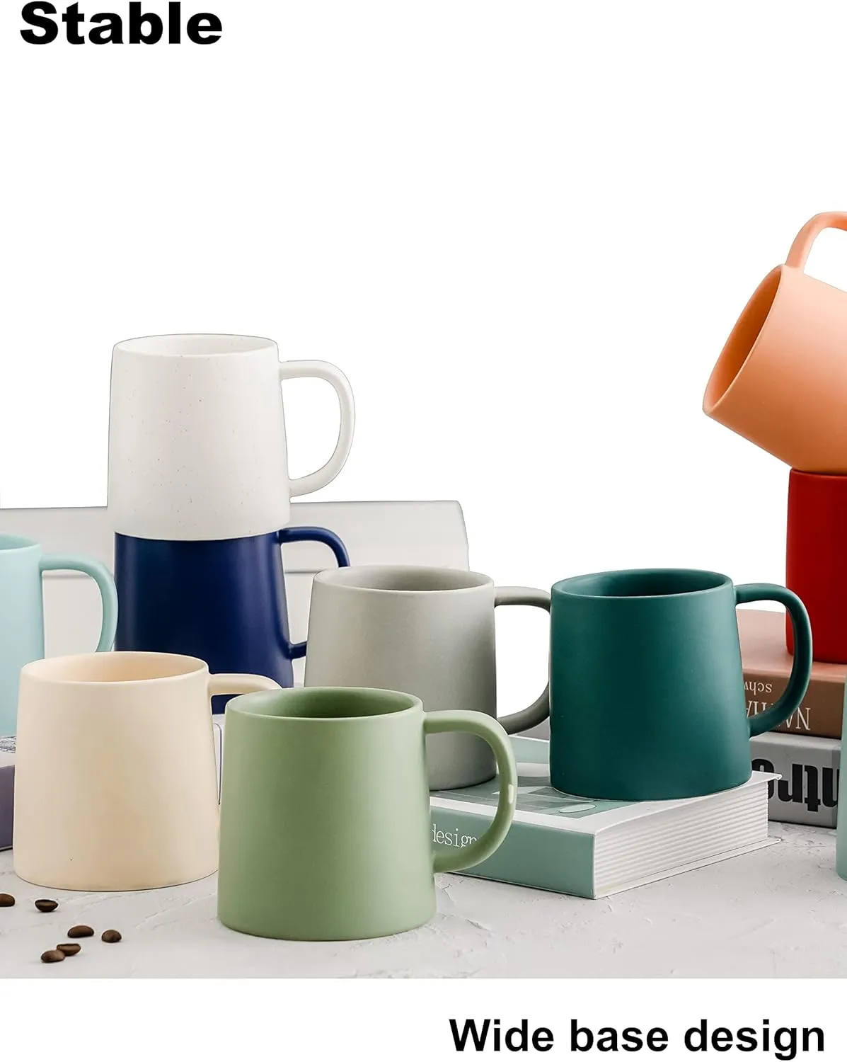 16 Oz Coffee Mugs, Matte Light Grey Mug Set of 4, Ceramic Mugs Coffee, Solid Color Coffee Cups Ceramic