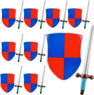 16 Pack Inflatable Joust Sword and Shield Set Including 8 Pcs Blow up Pirates Sword and 8 Pcs Inflatable Medieval Shield for Kids Birthday Cosplay Pirate Party Favors
