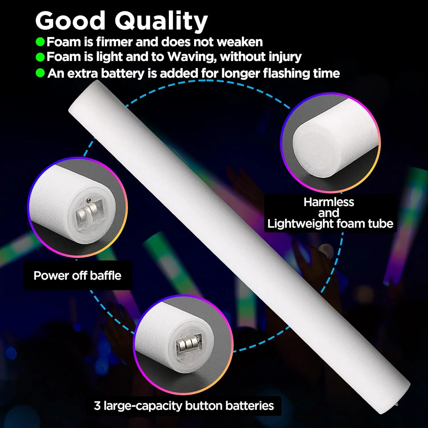 16Pcs 16 Inch Giant Party Foam Glow Sticks, Led Light Up Wedding Glow Sticks Bulk, 3 Colorful Flashing, Work 8hrs, Glow In The Dark Party Supplies Favors For Wedding/Birthday/Concert/DJ