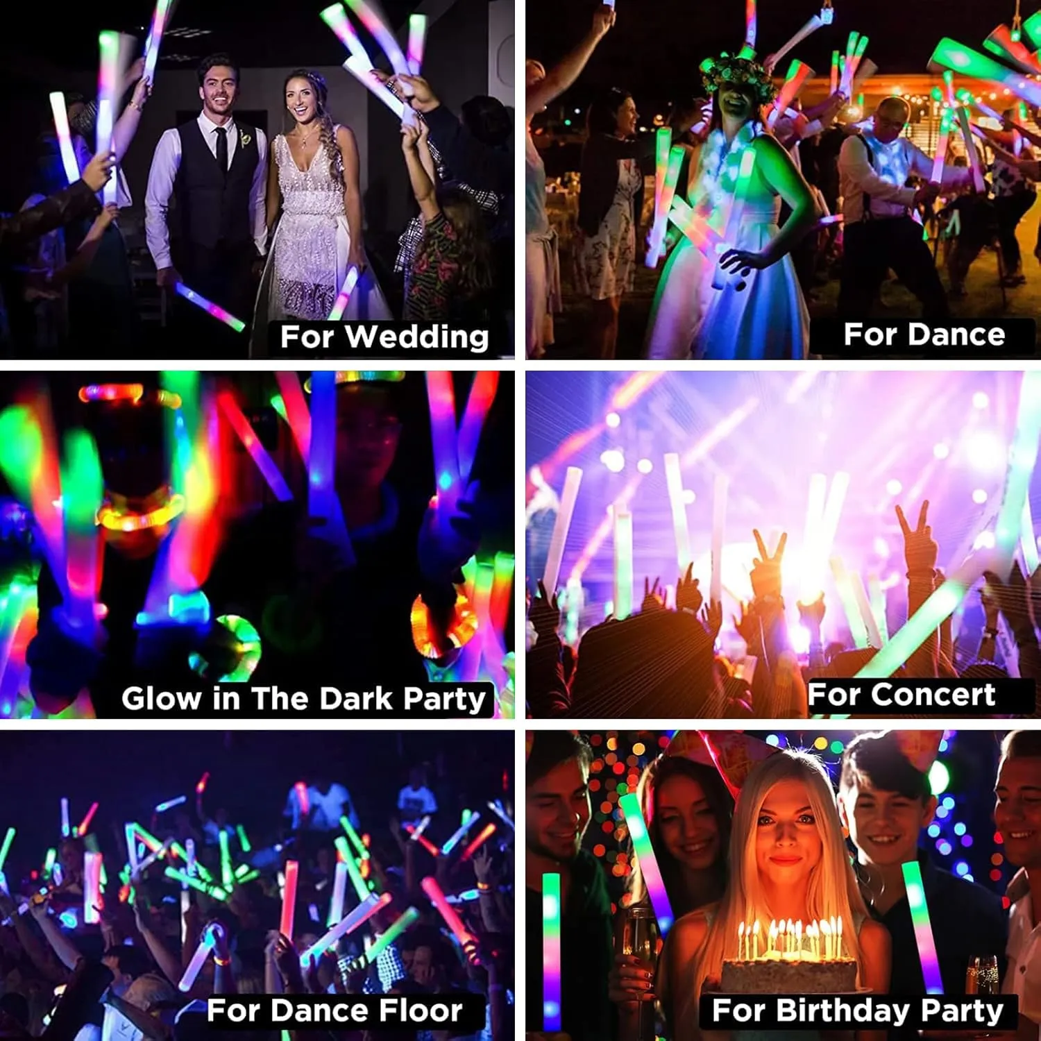 16Pcs 16 Inch Giant Party Foam Glow Sticks, Led Light Up Wedding Glow Sticks Bulk, 3 Colorful Flashing, Work 8hrs, Glow In The Dark Party Supplies Favors For Wedding/Birthday/Concert/DJ