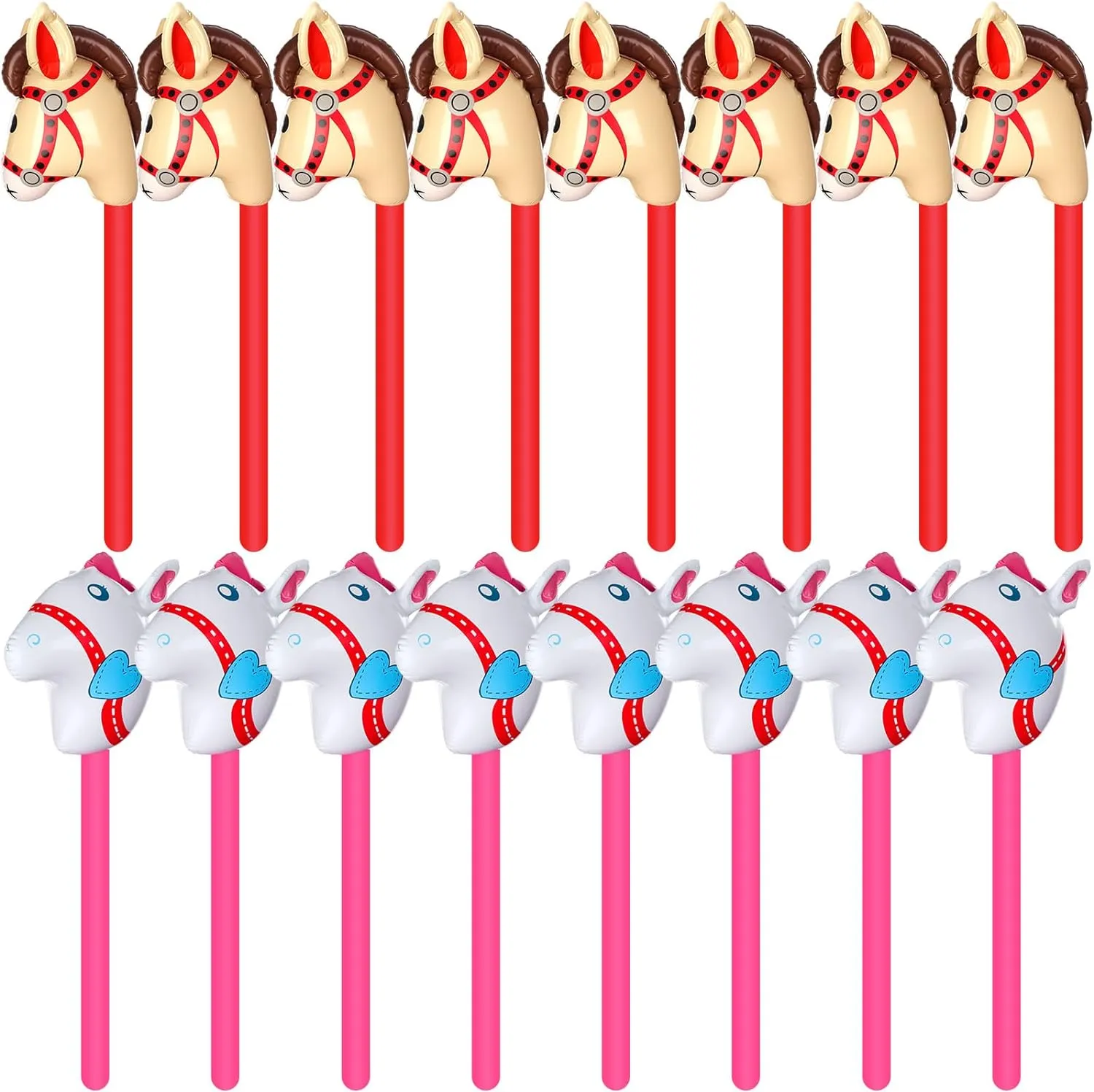 18 Pcs 40 Inch Brown Inflatable Stick Horse Blow Up Horsehead Stick Balloon Horse Birthday Party Supplies Pony Stick for Christmas Horse Themed Party Decorations Costume Stick