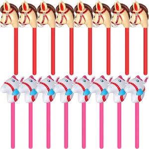 18 Pcs 40 Inch Brown Inflatable Stick Horse Blow Up Horsehead Stick Balloon Horse Birthday Party Supplies Pony Stick for Christmas Horse Themed Party Decorations Costume Stick
