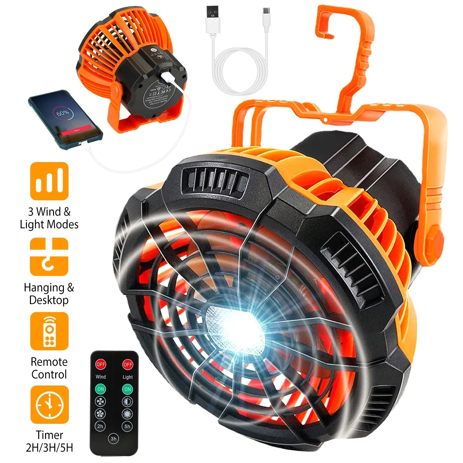 2-in-1 Portable Camping Lantern Electric Fan