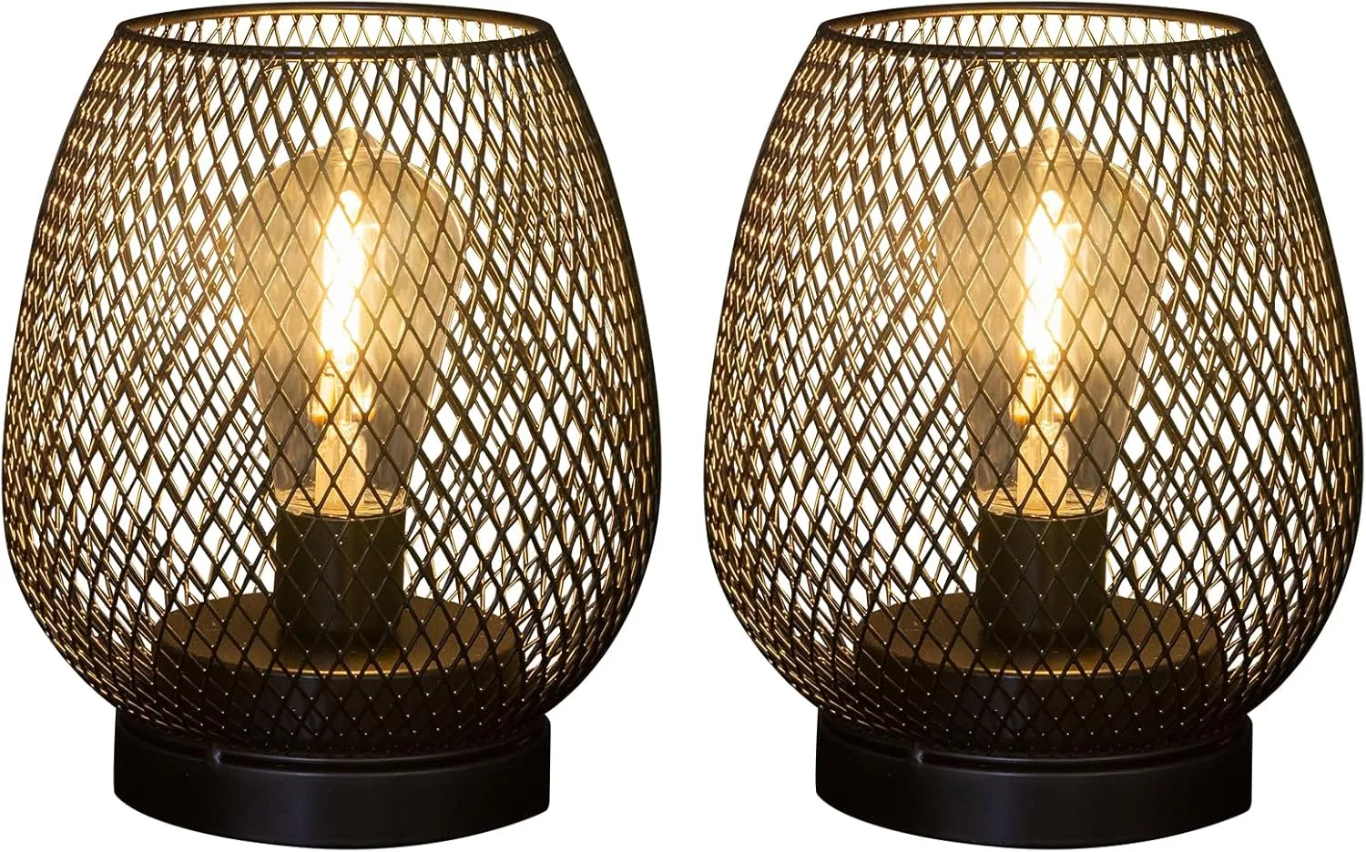 2 Pack Battery Operated Lamp Outdoor Table Lantern,Metal Cage Cordless Lamps with LED Bulb for Weddings Parties Patio Events Indoor Outdoor Patio Bedroom Living Room（Black