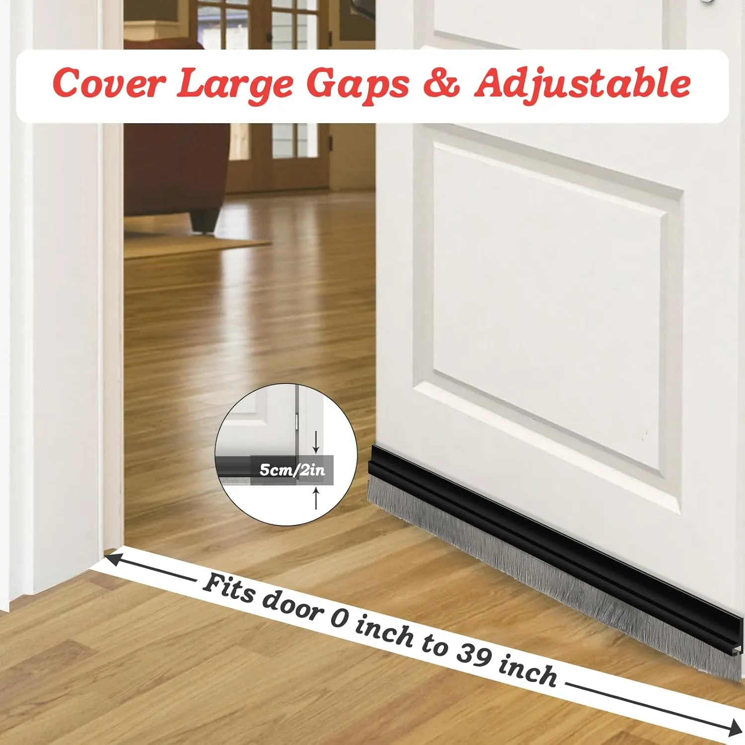 2 Pcs Door Sweep for Bottom of Door ,Integrated under Door Draft Stopper with Brush ,Weather Stripping with Self Adhesive,Under Door Seal for Protection Against Dust,Cold,Heat,Noise 39.37"L/2"W(Black)