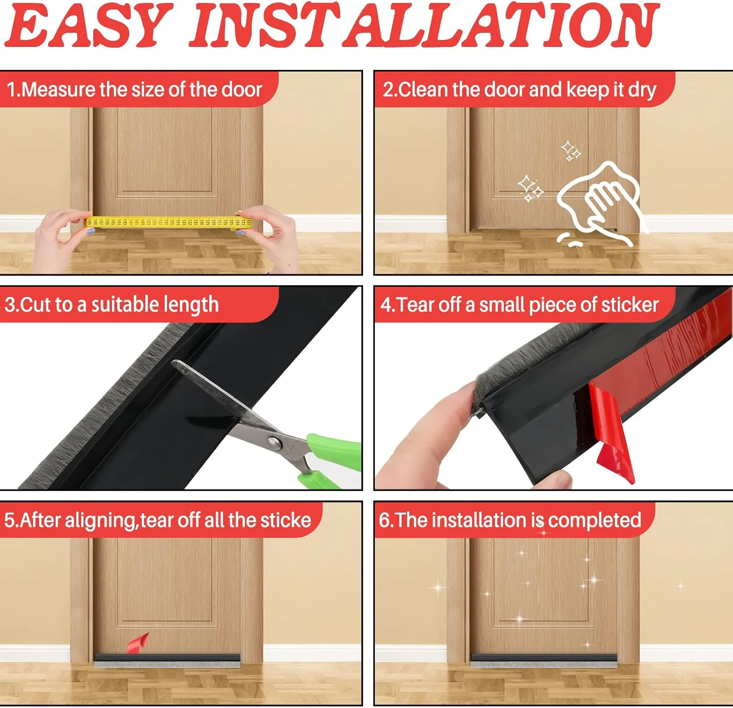2 Pcs Door Sweep for Bottom of Door ,Integrated under Door Draft Stopper with Brush ,Weather Stripping with Self Adhesive,Under Door Seal for Protection Against Dust,Cold,Heat,Noise 39.37"L/2"W(Black)