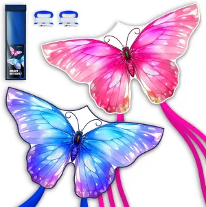 2 Piece Set Butterfly Kites for Kids and Adults，Easy to Fly Outdoor Toy for Boys and Girls, for Children, Ideal for Beach and Outdoor Activities (Pink  Blue Dreamy Butterfly, 2)