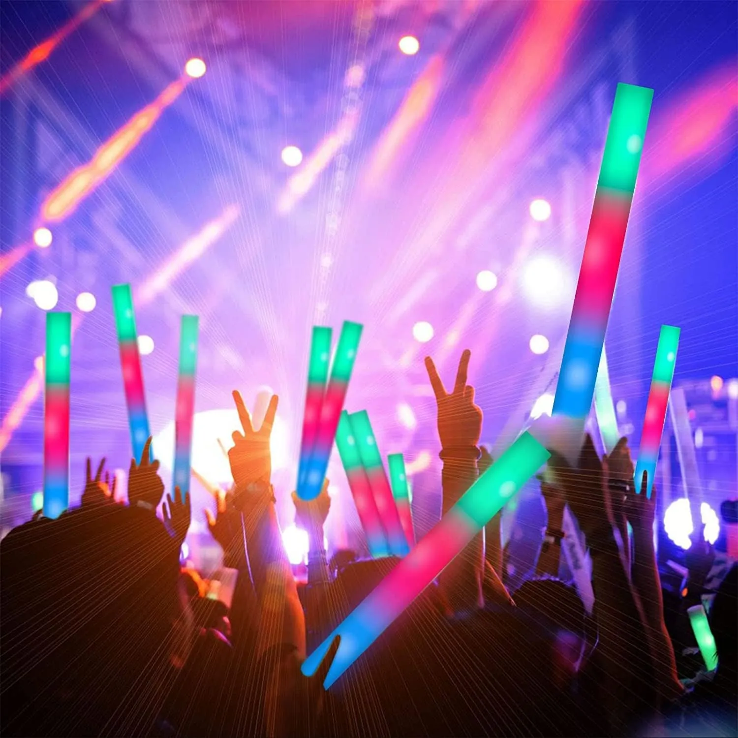 200 PCS LED Foam Sticks, Bulk Glow Sticks, Foam Glow Sticks for Wedding with 3 Modes Colorful Flashing, Glow in the Dark Party Supplies for Wedding, Raves, Concert, Sporting Events
